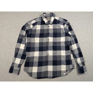 Naked & Famous Blue and White Plaid Flannel Shirt L